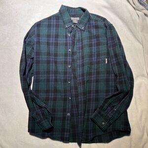 Eddie Bauer Men's Blue and Green Plaid Button Down Shirt
